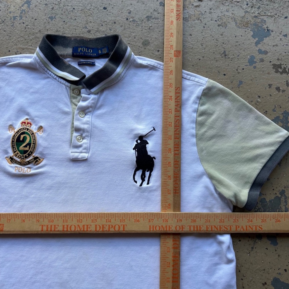 Polo Ralph Lauren Big Pony Colorblock Crest Polo Shirt Mens XL White Custom Slim - Picture 5 of 5